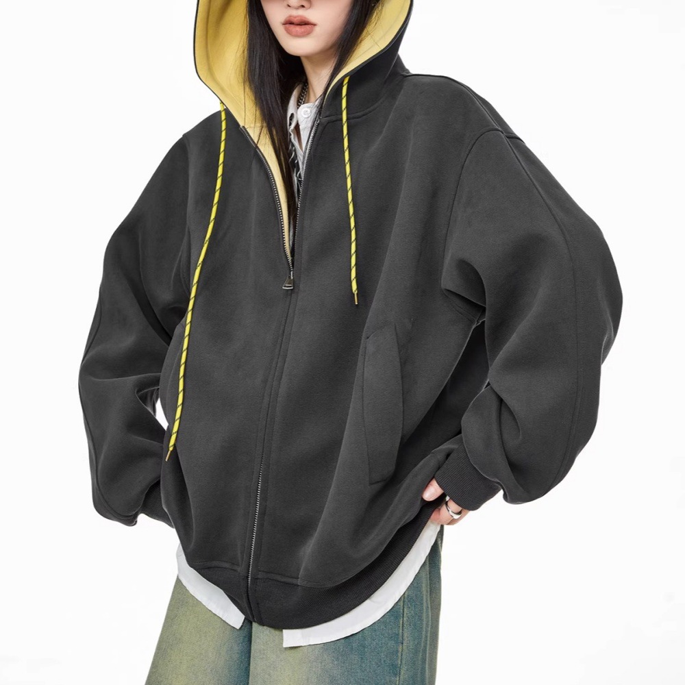 美式复古连帽卫衣外套男女同款秋季2025新款宽松流行运动开衫上衣