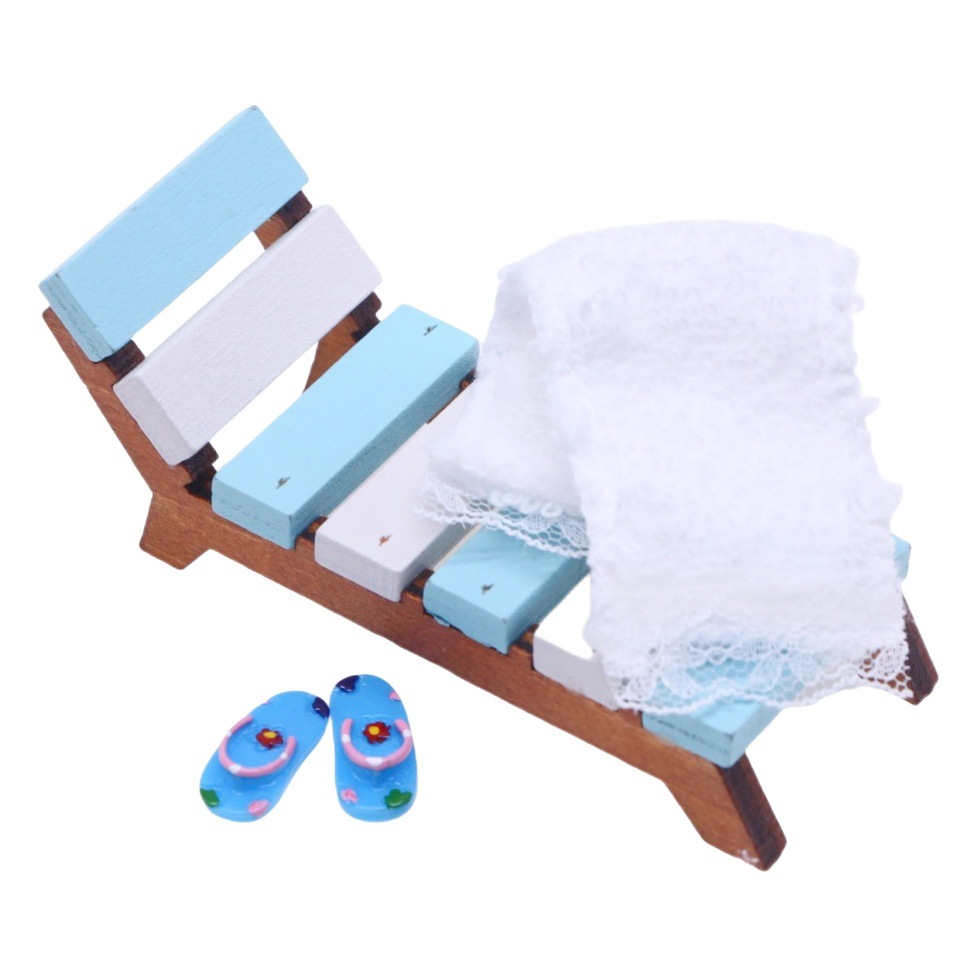 Casa de muñeca mini verano playa madera reclinable miniatura sauna escena tiro apoyos modelo