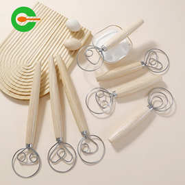 橡木柄打粉器面粉搅拌器面团搅拌棒不锈钢线圈打蛋器蛋糕手打神器