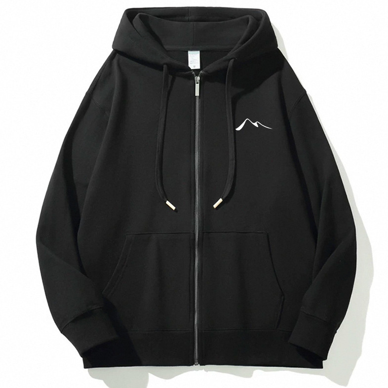 Autumn and Winter Unisex Hooded Sweatshirt Versatile Fleece-Lined Long-Sleeve Warm Zip-Up Jacket Plus-Size Solid Color Cardigan Top