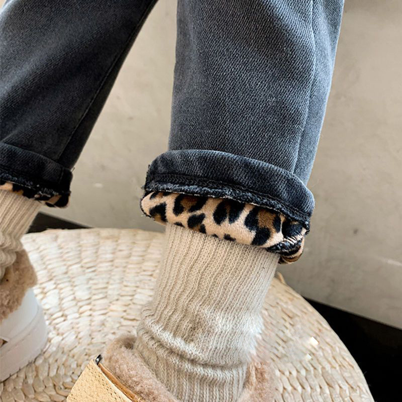 2025 autumn and winter new girls' fleece-lined jeans children's Korean style warm pants baby thick pants