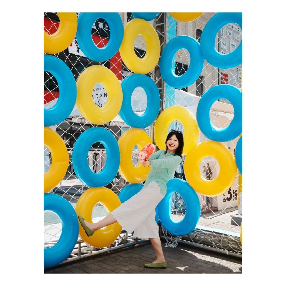 Spring/Summer Rainbow Swimming Ring Canopy Hanging Decorations for Meicheng Shopping Mall Pedestrian Street Scenic Area Beach Aerial Decorations