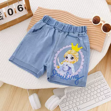 Girls' Boys' Denim Shorts Children's Summer Thin Tencel Triple Pants New Style Large Children's Outer Wear Cartoon Pants