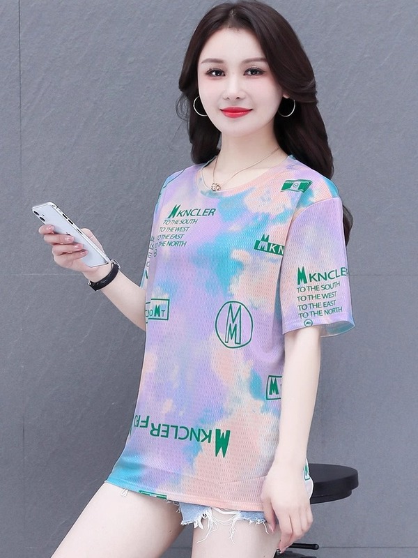 冰丝速干短袖t恤女士2025夏季新款短款T上衣宽松体恤时尚洋气减龄|undefined