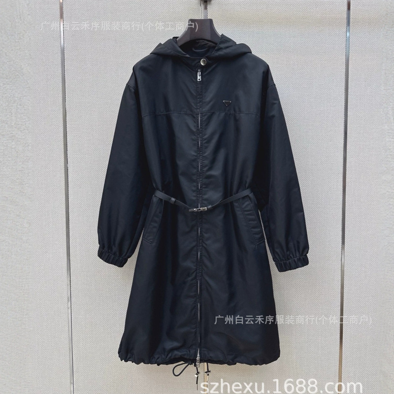 PD Triangle Logo [Shenzhen Nanyou] 2026 New Model Zipper Hooded Long Jacket with Adjustable Drawstring Waist Design