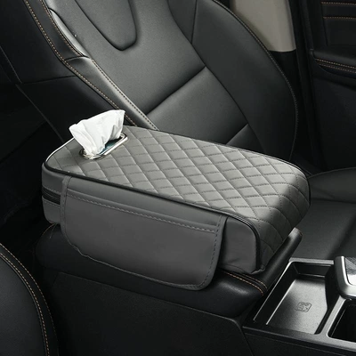 2026 New Diamond-Shaped, Armrest box pad - gray-armrest-box-mat-with-pocket