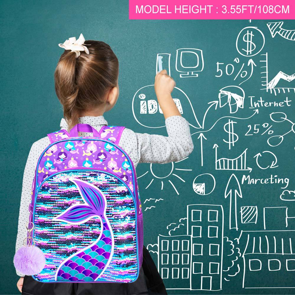 Mochila para niños al por mayor al por mayor de fábrica transfronteriza, mochila escolar para estudiantes, protección ligera de la columna, mochila de cola de pez con cuentas resistente al desgaste