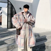 Зимний oversize пальто из ягненка для мужчин среднего и длинного свободного плюшевого пальто