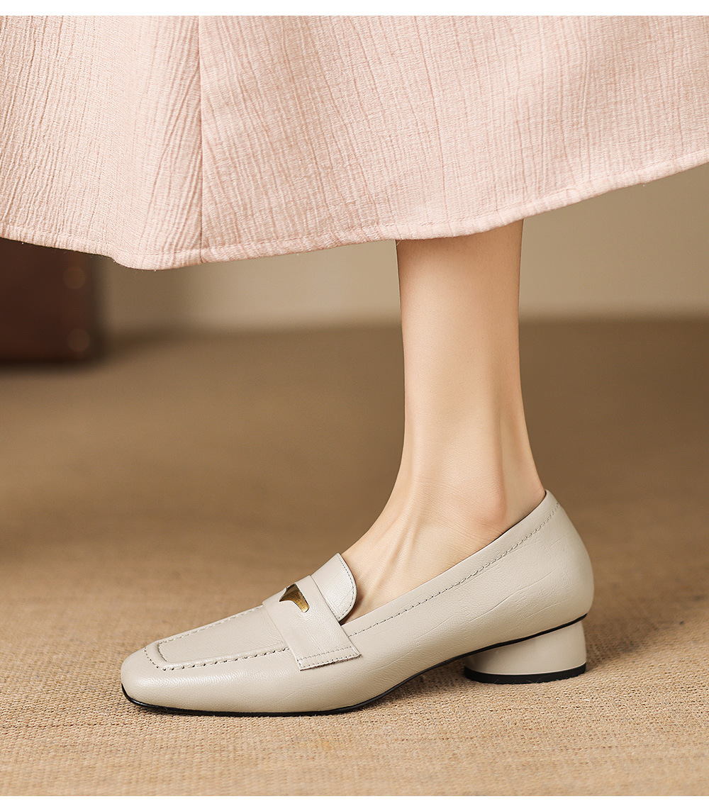 Giày loafer nữ da dê mũi vuông gót thấp kiểu cổ điển — đen chi tiết 20