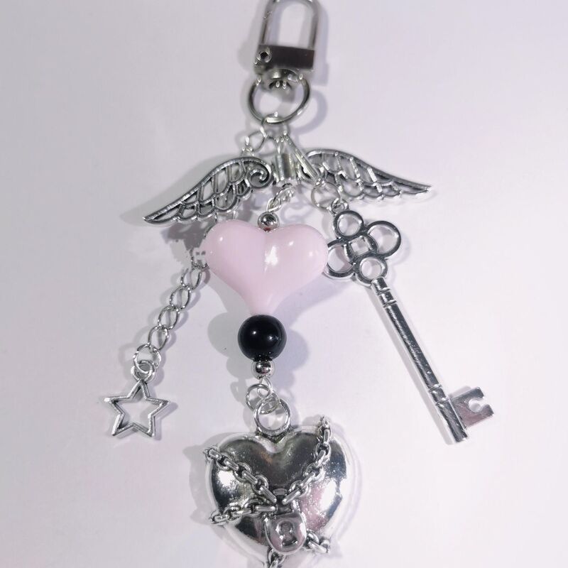 [Love Lock Chain] Ccd Niche Handmade Beads Homemade Girly Heart Ins Style Keychain Cute Guben Pendant