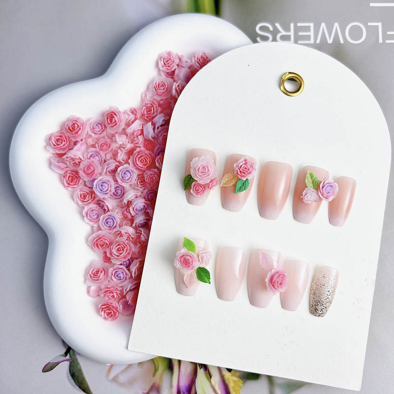 Luminous TikTok popular rose nail jewelry artificial flower vintage blooming nail material package wholesale