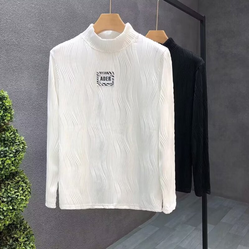 Comfortable Draped Half-High Collar Base Shirt Men's Spring and Autumn New Long-Sleeved White T-Shirt Slim-Fit Trendy Men's Inner Wear Autumn Clothes