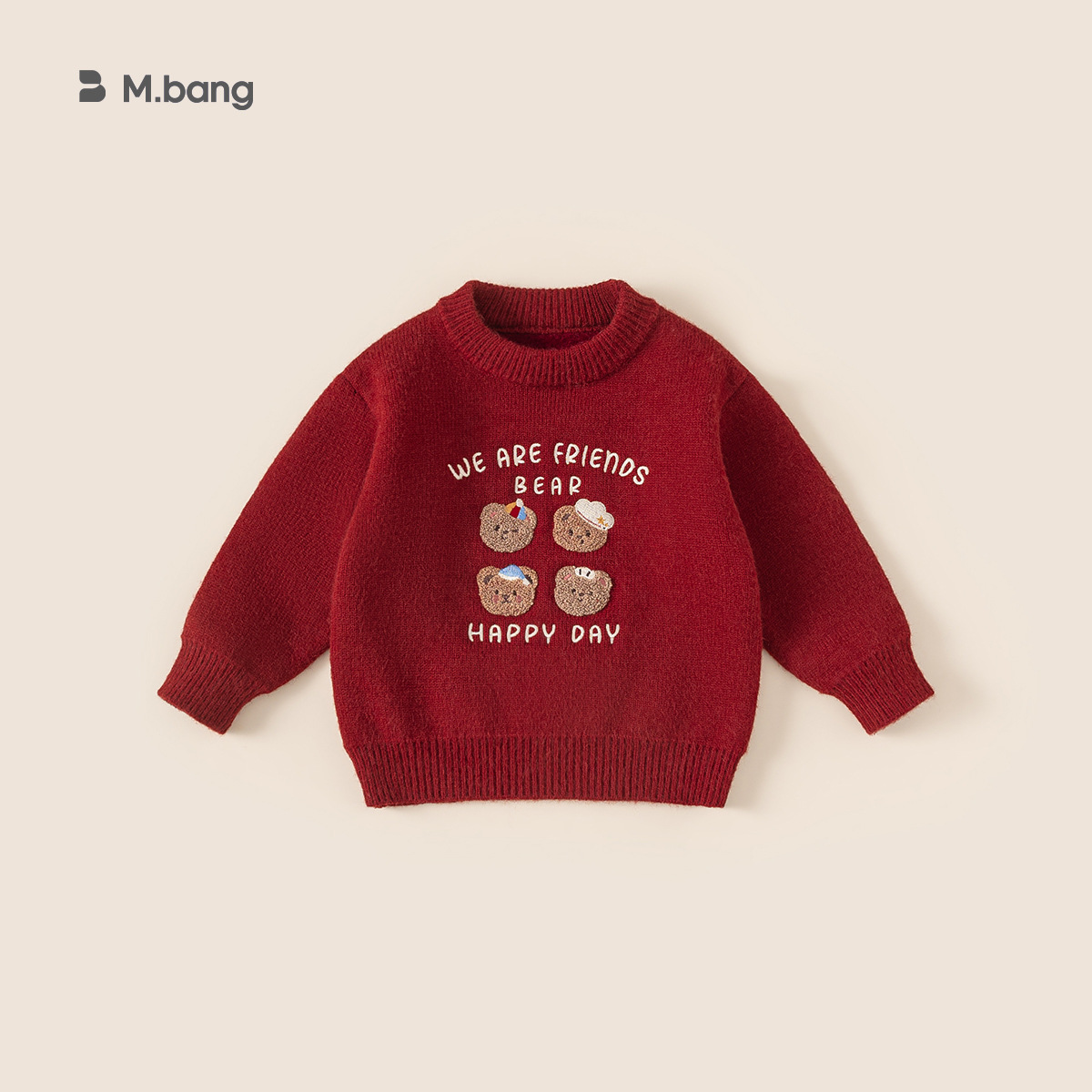 邦选童装小童毛衣节日红色女童针织衫加绒保暖宝宝衣服男童上衣