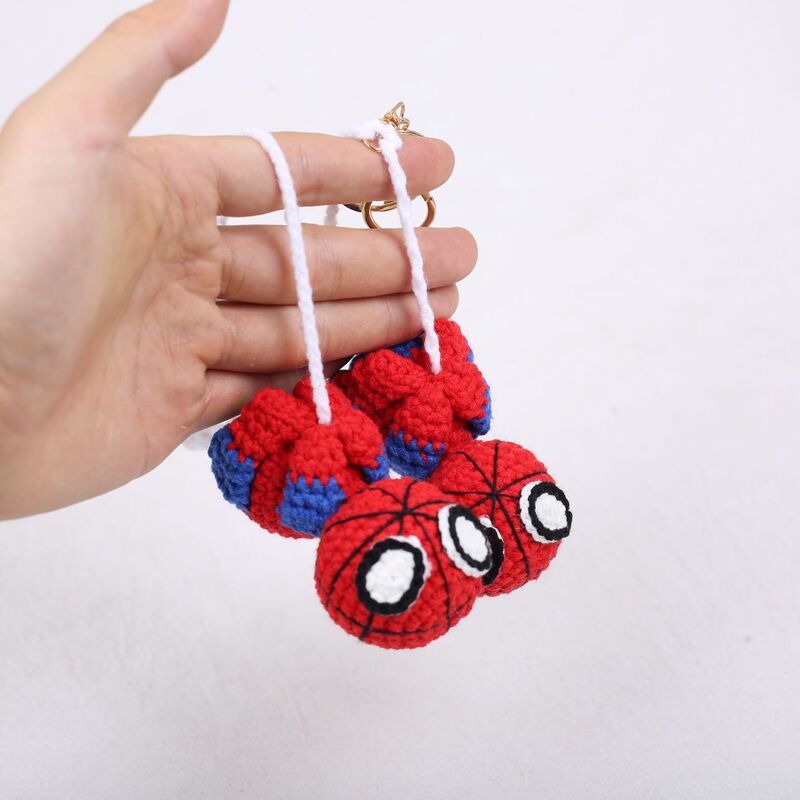 Handmade Crocheted Spider-Man Pendant, Marvel Cartoon Keychain, Yarn Knitted Car Bag Decoration
