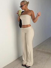 U 14694 Solid Color Tube Top Flared Pants Set Ĩ������ѝ��