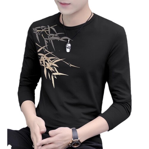 Men's Long-Sleeve T-Shirt for Autumn, Stylish and Versatile Top for Students, Casual and Easy-to-Wear Blouse with Round Neck, Base Shirt for Fall