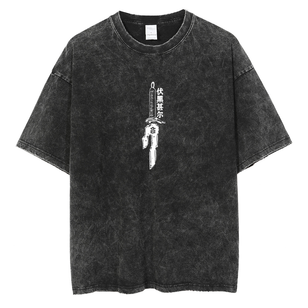 Harajuku anime print t-shirt men streetwearヴィンテージブラックts