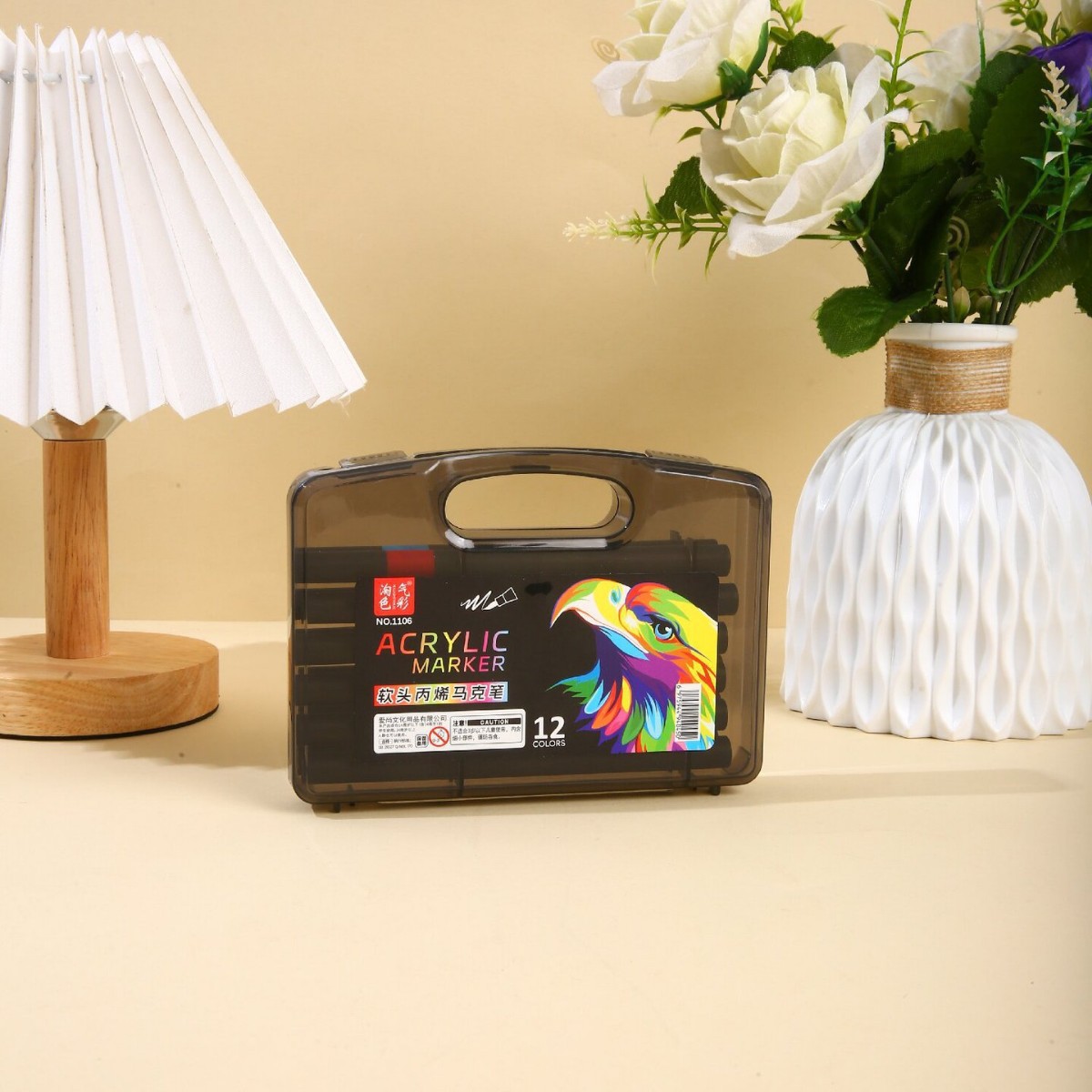 Pequeña caja negra marcador de acrílico blando pincel de dibujo especial para estudiantes de primaria opaco color plegable marcador de acrílico