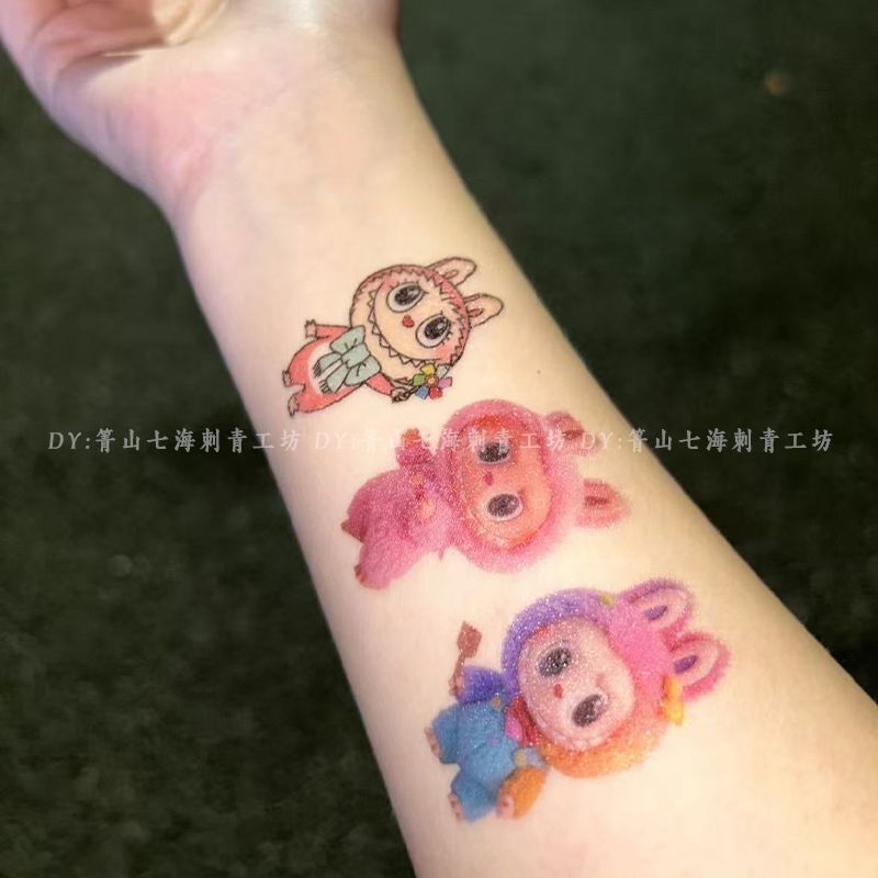 Labubu Childlike Cute Arm Waterproof Colorful Tattoo Ins Dopamine Girl Heart Sweet Cool Small Arm Clavicle Sticker