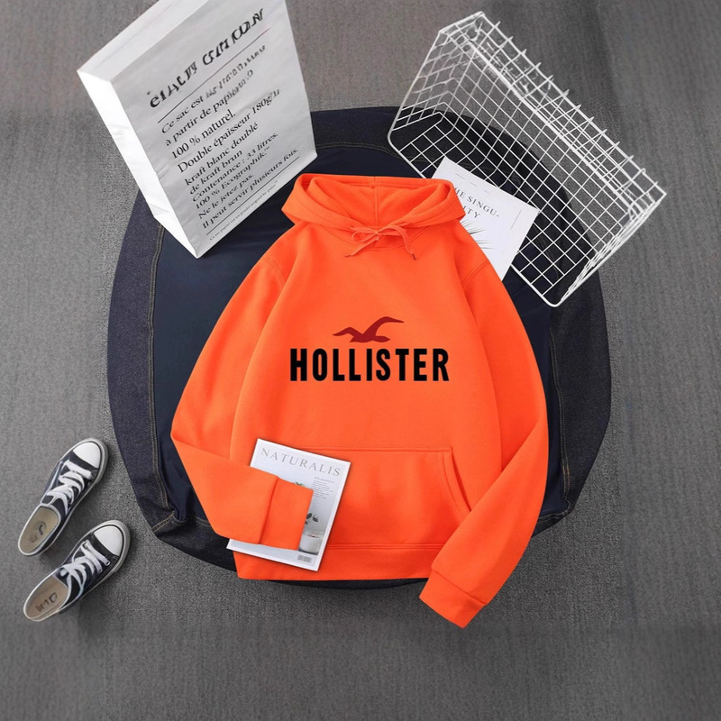 New Trendy Spring and Autumn Hollister Printed Casual Men's Crew Neck Hooded Pullover