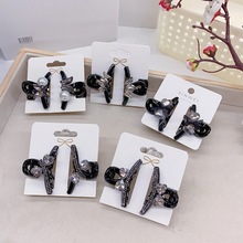 新款发饰批发女款简约小号4.5CM一对卡黑底水晶发夹抓夹刘海抓