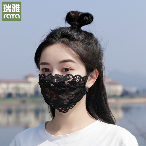 Women's spring and summer lace flower embroidered thin style Ruiya adjustable ear rope mesh summer