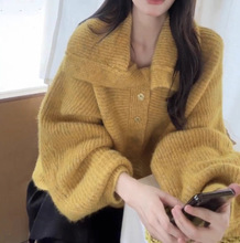 韩系新年慵懒风针织衫大翻领毛毛外套女装冬装外套宽松显瘦外套