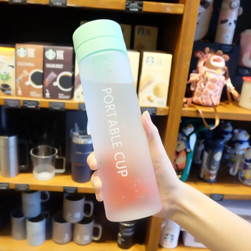 Water Cup Plastic Cup Sports Water Bottle Frosted Double Lid High-Endurance Capacity Unisex Water Cup Student Durable Portable
