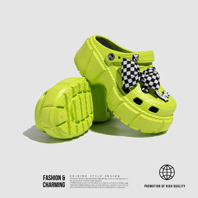 2023 Новая модная нескользящая обувь с отверстиями для пляжа с бантом, обувь на толстой подошве, женская летняя обувь с отверстиями