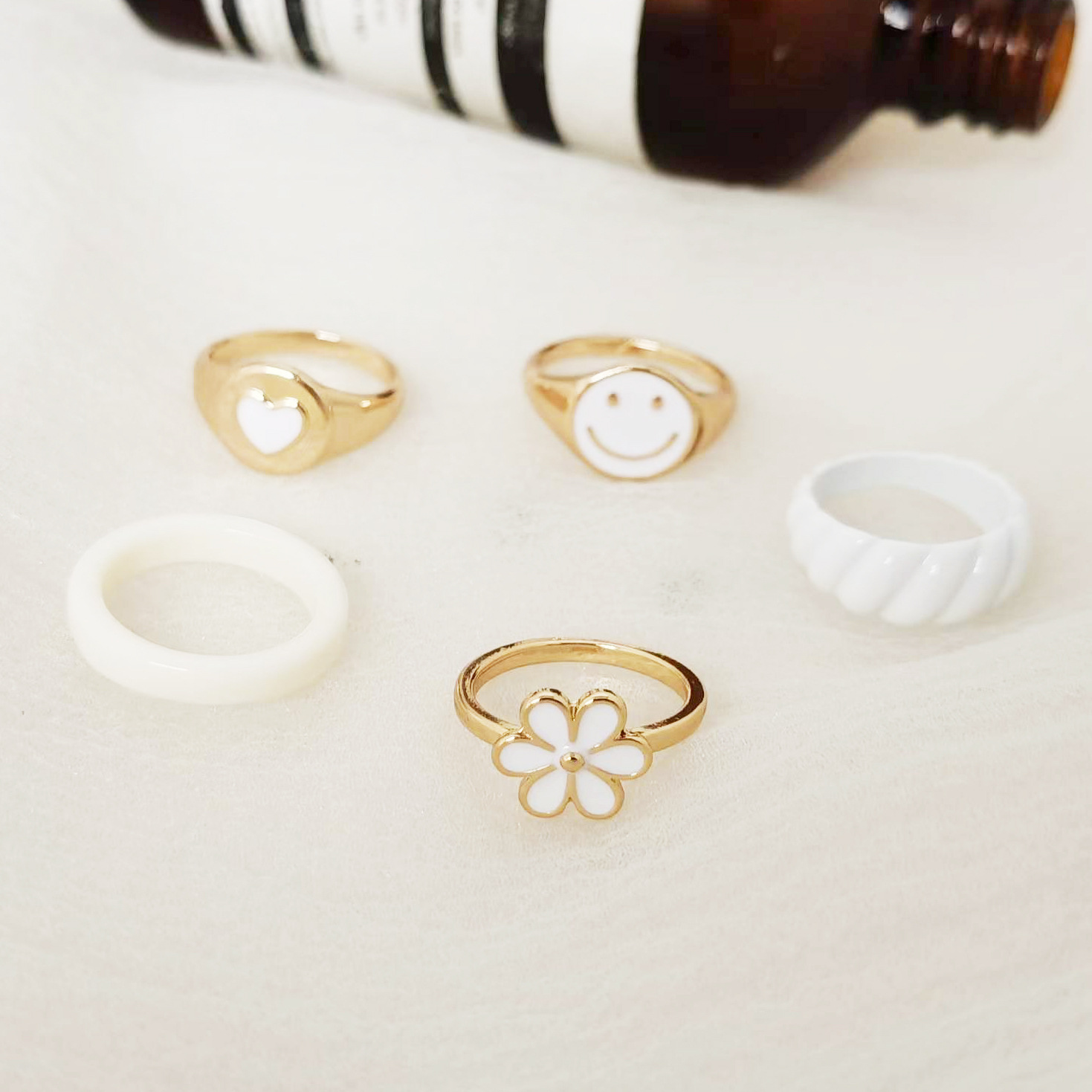 Fashion 1# Alloy Drip Oil Tai Chi Love Flower Ring Set