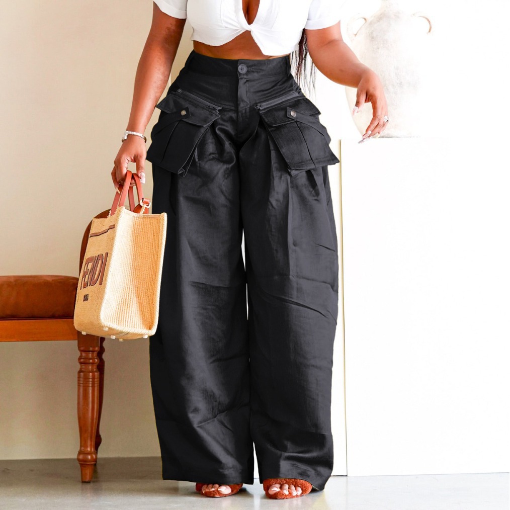 thumbnail image 5 of Pantalones casuales de moda de primavera y verano para mujer, pantalones anchos con bolsillos tridimensionales desmontables, 5 of 6