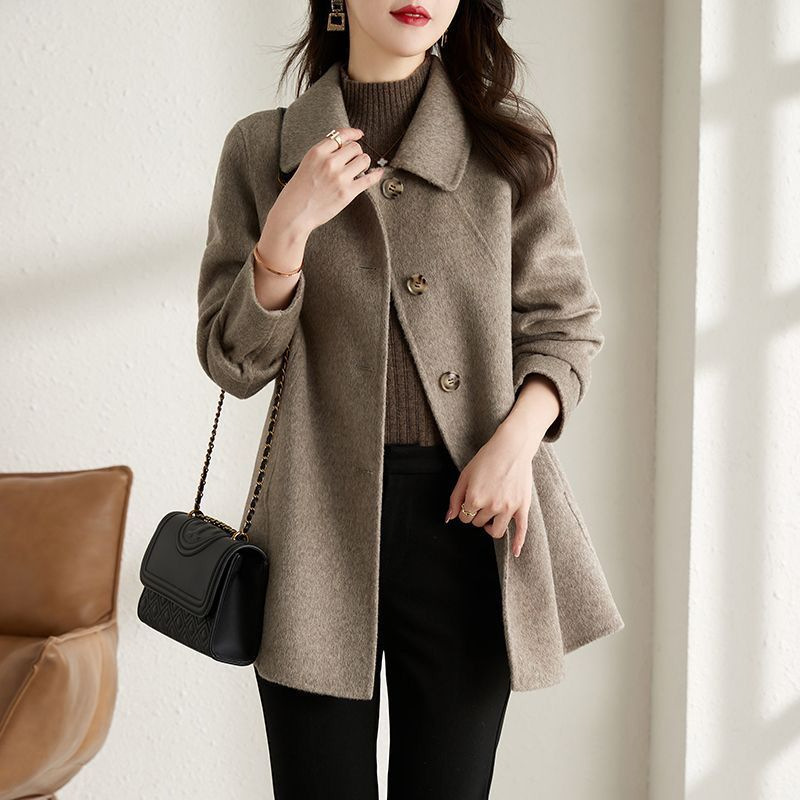Cross-border 2023 New Autumn and Winter New Coat Mid-length Slim-fit Slimming Doll Collar Small Women's Woolen Coat