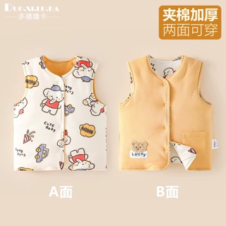 中小童秋季无袖小外套男女童外出加厚马甲秋冬款卡通夹棉保暖上衣
