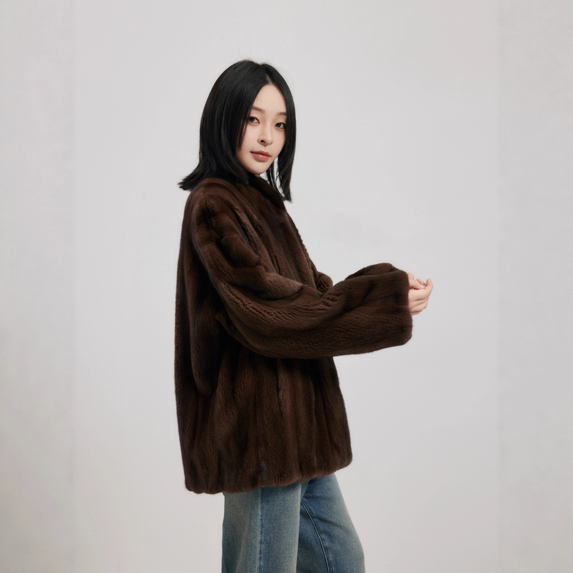 巴邑 曼城韶光 进口小母貂全抽紫标貂皮大衣女整貂水貂皮草外套