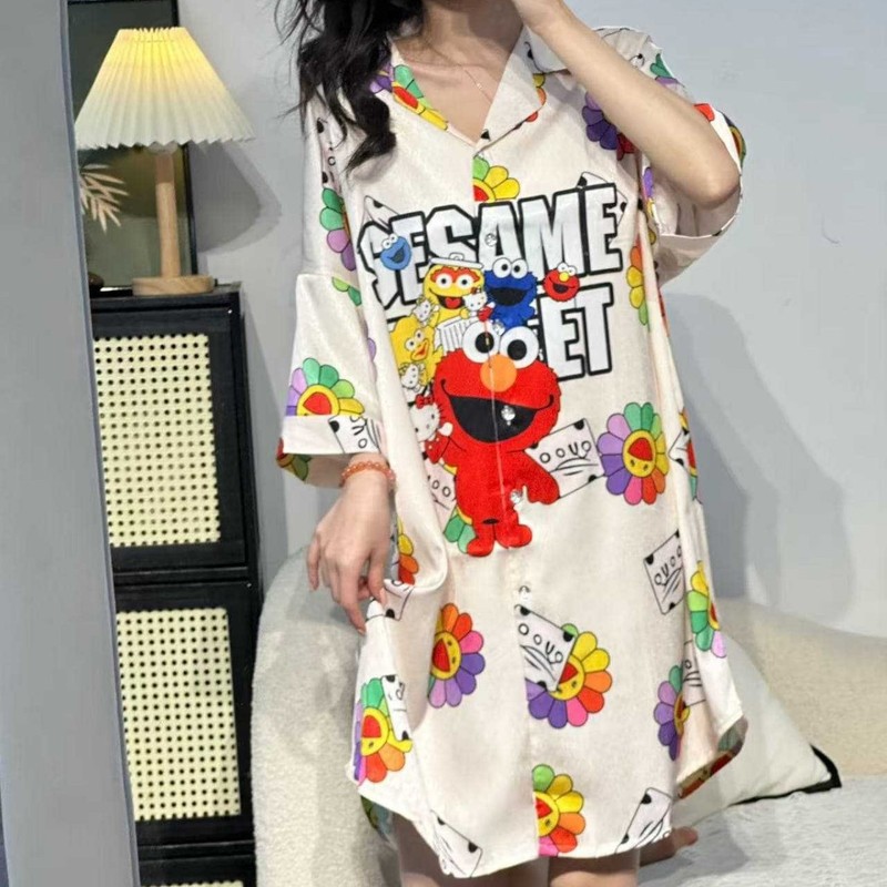 时尚大码卡通睡裙女冰雪丝睡衣夏季新款高级感中长款家居服可外穿|undefined