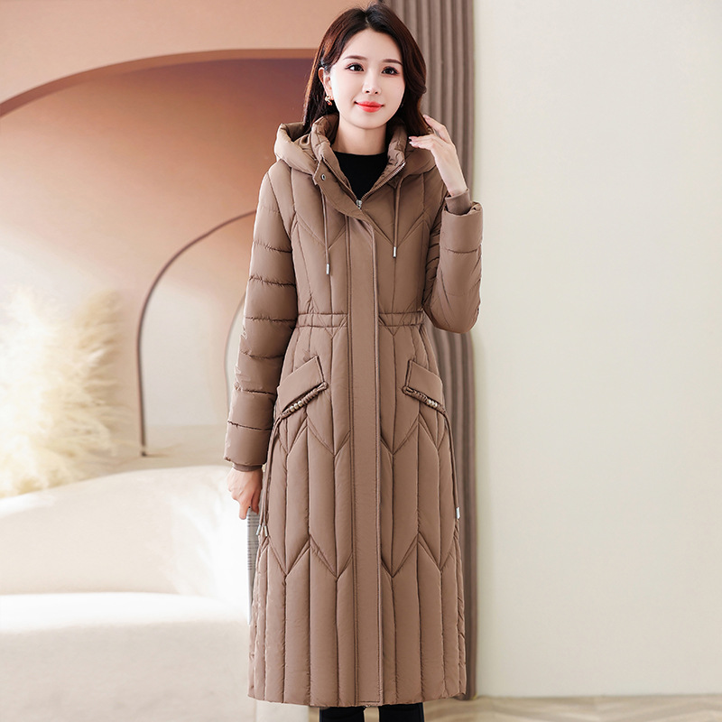 Invierno sobre la rodilla ropa de algodón para mujeres nuevo suelto largo delgado chaqueta de algodón de gran tamaño de moda gruesa chaqueta de algodón