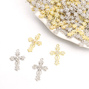 Cross-border Fashion Alloy Diamond-encrusted Pearl Cross Pendant DIY Handmade Jewelry Pendant Material Accessories