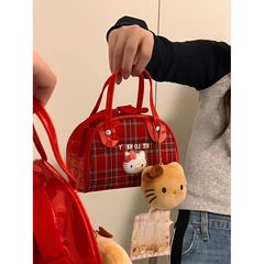 ハローキティ猫kt片肩チェックバッグ昭和レトロy2kミレニアムギャル可爱い手提げ斜め...