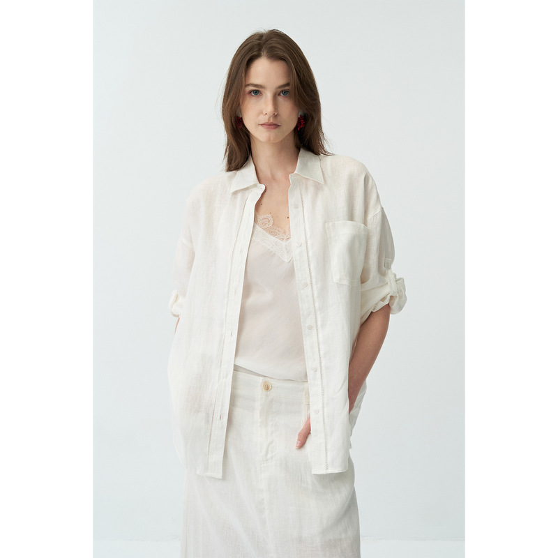 Comos Cms Linen Thin Shirt Women's 2026 Summer New Classic Commuter Long-Sleeved Jacket 258120 Comos Cms Linen Thin Shirt Women's 2026 Summer New Classic Commuter Long-Sleeved Jacket 258120