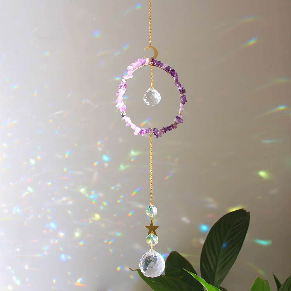 Amethyst And Aquamarine Crystal Wind Chime With Moon And Star_voghion.com