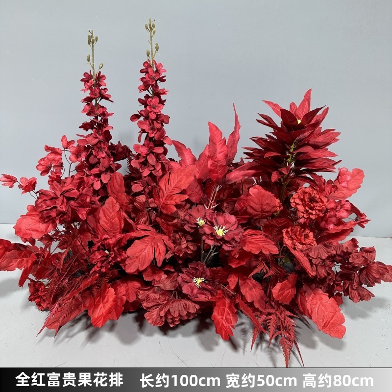 Flor de la boda de la flor Chiyeya rosa roja fila de orquídeas fila de flores bosque escena de compromiso decoración de la boda fondo de decoración