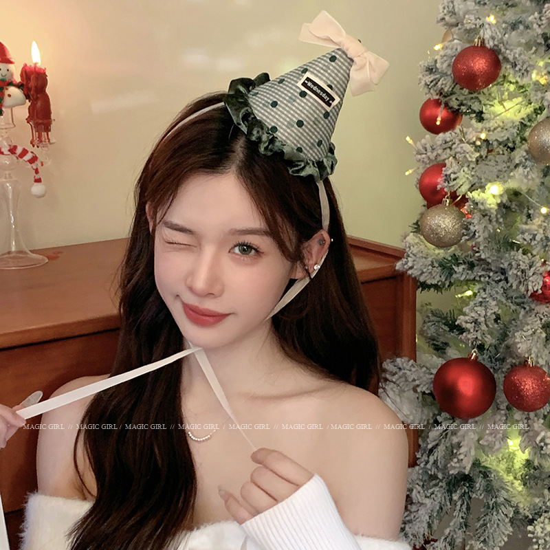 Ding-ding-ding~Velvet bow polka dot Christmas hat hairpin girl's…