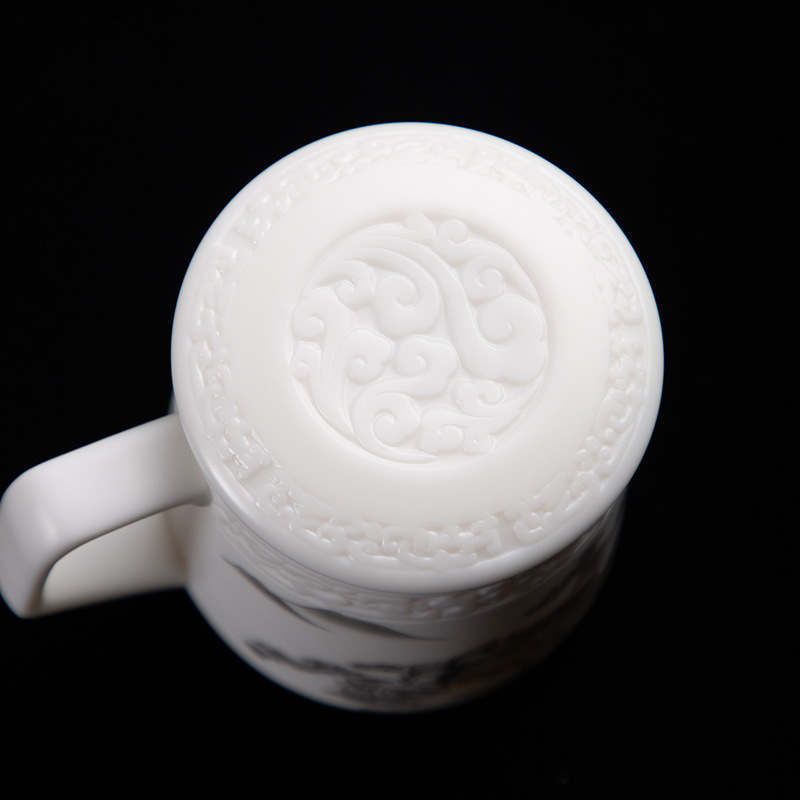 水杯马克杯陶瓷带盖大容量家用办公杯茶水分离德化白瓷羊脂玉|undefined