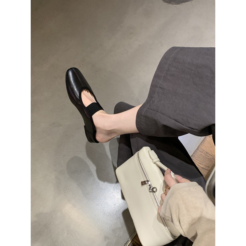 羊皮~葡萄妈同款法式圆头弹力带百搭真皮玛丽珍鞋女平底芭蕾单鞋|undefined