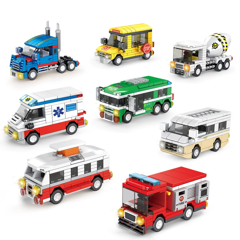 Lego, constructor, toy car, small particles, fire truck