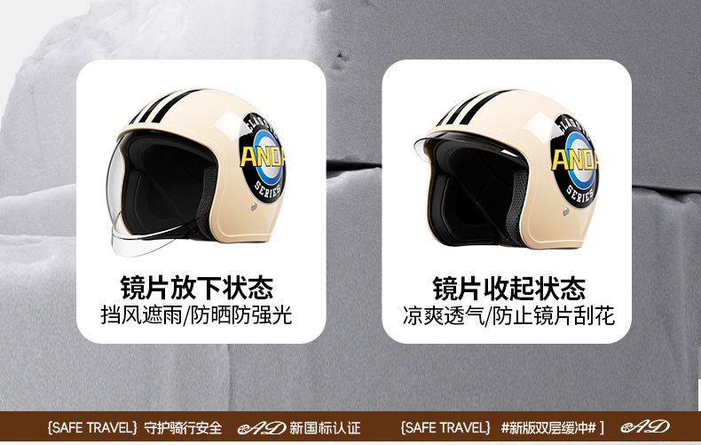 Ad Electric Motorcycle Helmet 3C Certified Men's and Women's All-Season Half Helmet Winter Warm Battery Car Helmet
