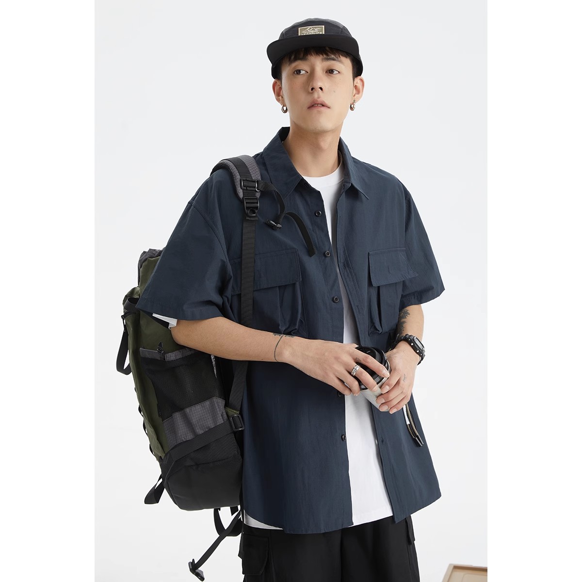 Men's Japanese Style Retro Workwear Short-sleeved Shirt Men's Summer Fashion Brand Outdoor Casual All-match Youth Shirt Jacket