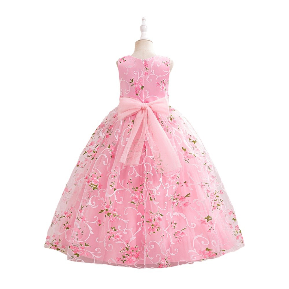 2026 Europa y los Estados Unidos nuevos vestidos de niñas falda impresa vestidos de boda de niños falda de flores de niños grandes mallas de tela