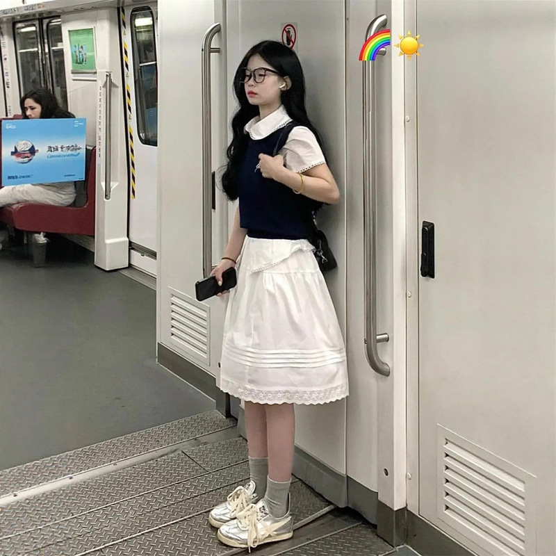 韩系气质休闲运动服套装女夏季2025新款衬衫短袖背心半身裙三件套|undefined