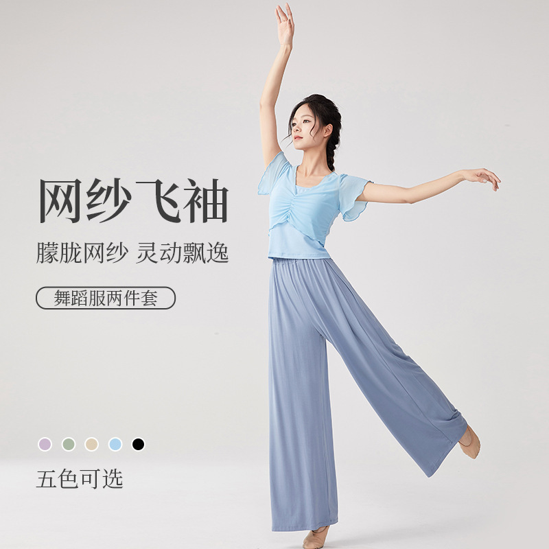 ダンス服スーツ、クラシックダンス練習服、大人モダンダンスワイドパンツダンス服、小飛袖中国舞踊服|undefined